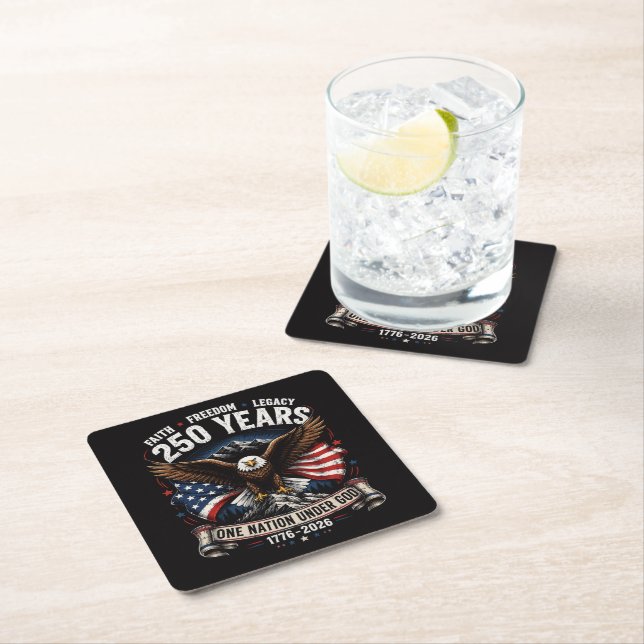 250 Years One Nation Under God Eagle Square Paper Coaster (Insitu)