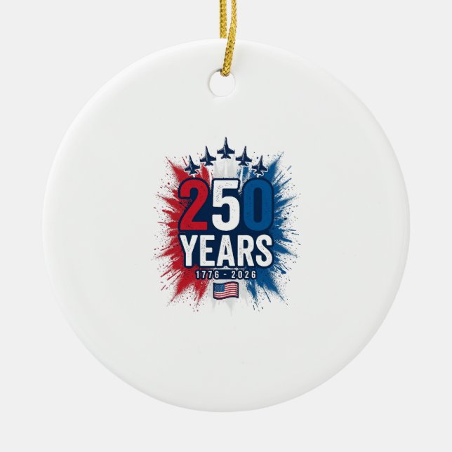 250 Years Patriotic Jets Anniversary Vector Design Ceramic Tree Decoration (Front)