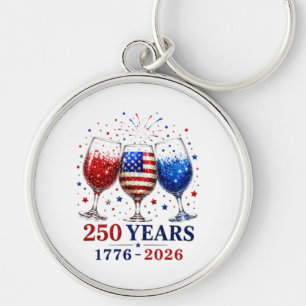 250 Years Patriotic Wine Glass Celebration Key Ring