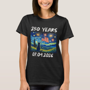 250 Years Starry Night Cat 4th of July 250th T-Shirt