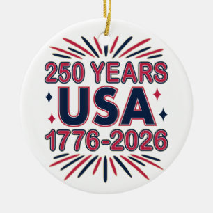 250 Years USA 1776–2026 Semiquincentennial Ceramic Tree Decoration