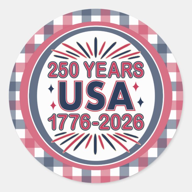 250 Years USA | 1776–2026 Semiquincentennial Classic Round Sticker (Front)