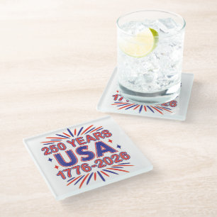 250 Years USA   1776–2026 Semiquincentennial Glass Coaster
