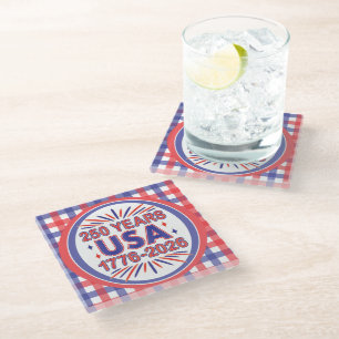 250 Years USA   1776–2026 Semiquincentennial Glass Coaster
