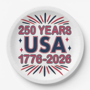 250 Years USA   1776–2026 Semiquincentennial Paper Plate