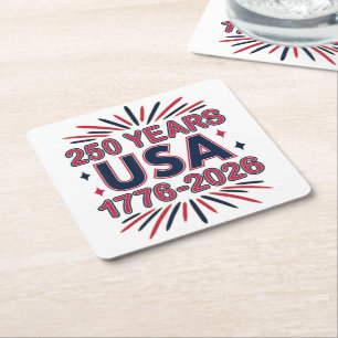 250 Years USA   1776–2026 Semiquincentennial Square Paper Coaster