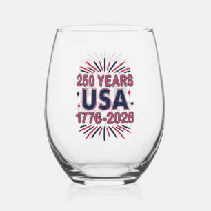 250 Years USA 1776–2026 Semiquincentennial Stemless Wine Glass