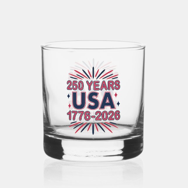 250 Years USA | 1776–2026 Semiquincentennial Whiskey Glass (Front)