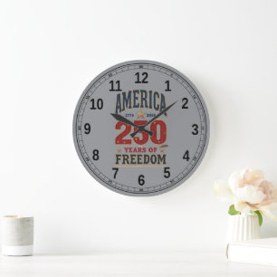 250th America Liberty 1776 Freedom Patriotic Strip Large Clock