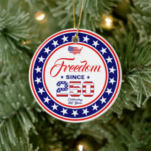 250th Anniversary 4th of July American Flag Ceramic Tree Decoration