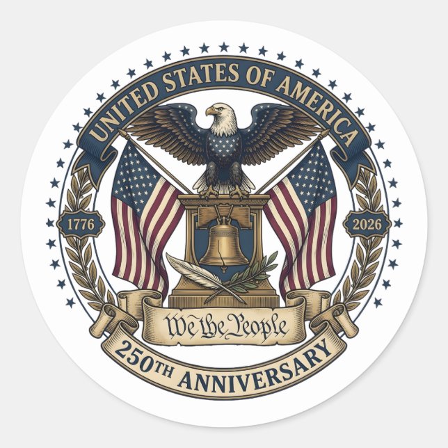 250th Anniversary American Eagle Classic Round Sticker (Front)