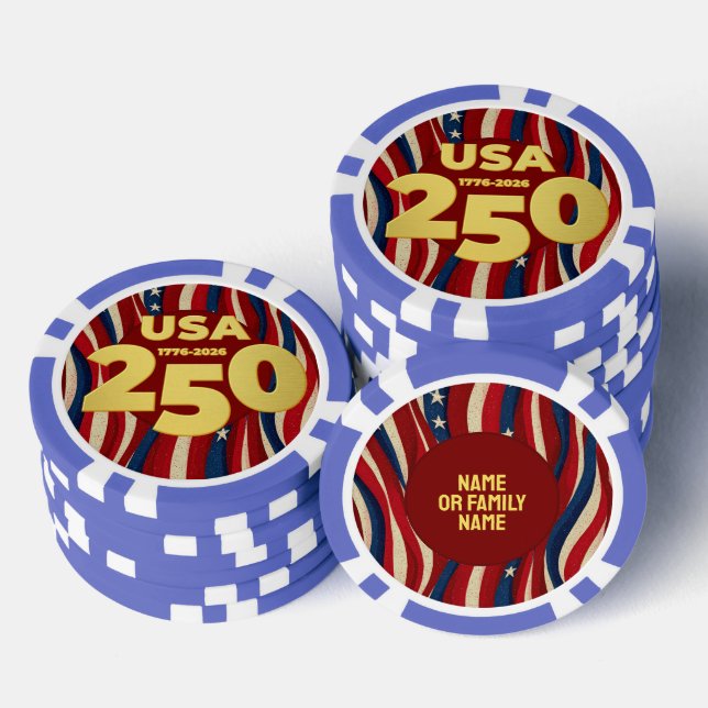 250th Anniversary Golden USA American Flag Poker Chips (Stack)
