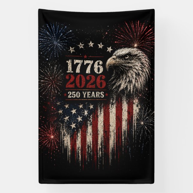 250th Anniversary Patriotic Eagle & Fireworks  Banner (Vertical)