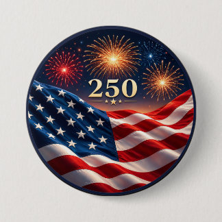250th Anniversary Patriotic Fireworks Flag Party 7.5 Cm Round Badge