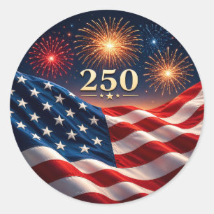 250th Anniversary Patriotic Fireworks Flag Party Classic Round Sticker