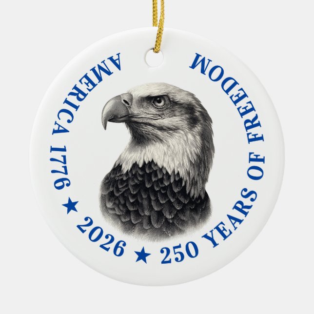 250th Anniversary USA 2026 Bald Eagle  Ceramic Tree Decoration (Front)