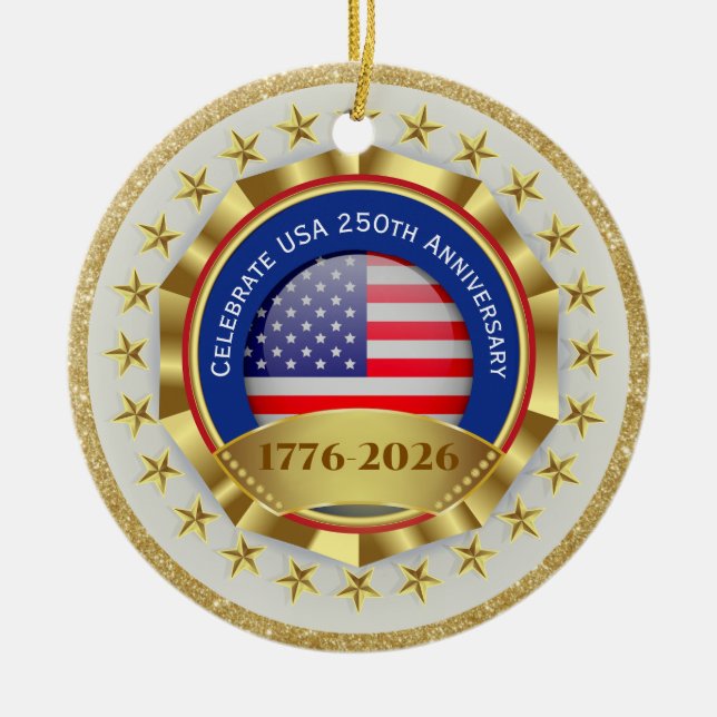 250th Anniversary USA Patriotic | 1776–2026 Ceramic Tree Decoration (Front)