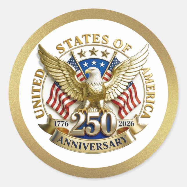 250th Anniversary USA Patriotic | 1776–2026 Classic Round Sticker (Front)