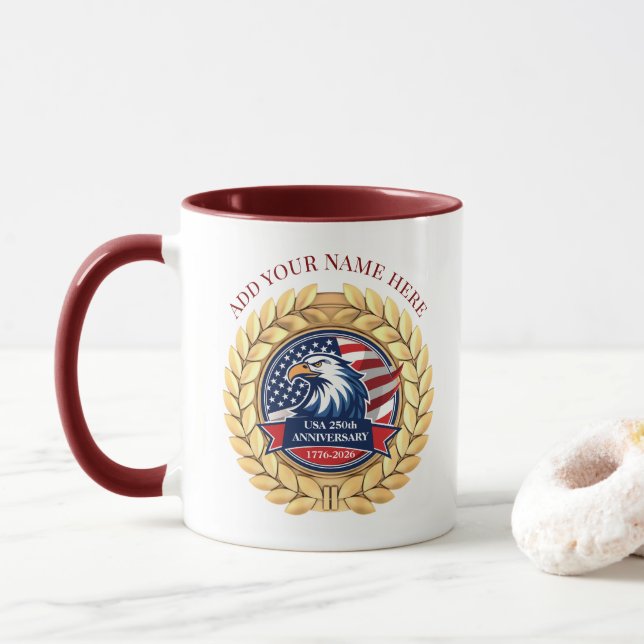 250th Anniversary USA Patriotic | 1776–2026 Mug (With Donut)