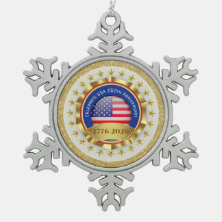 250th Anniversary USA Patriotic | 1776–2026 Snowflake Pewter Christmas Ornament