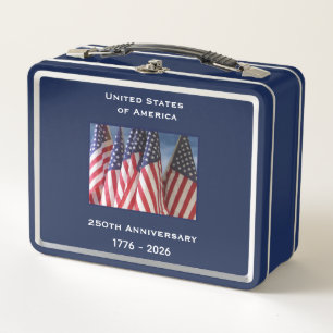 250th Anniversary USA Patriotic American Flags Metal Lunch Box