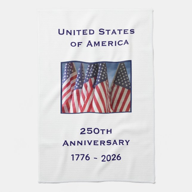 250th Anniversary USA Patriotic American Flags Tea Towel (Vertical)