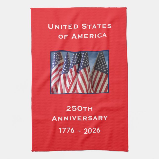 250th Anniversary USA Patriotic American Flags Tea Towel (Vertical)