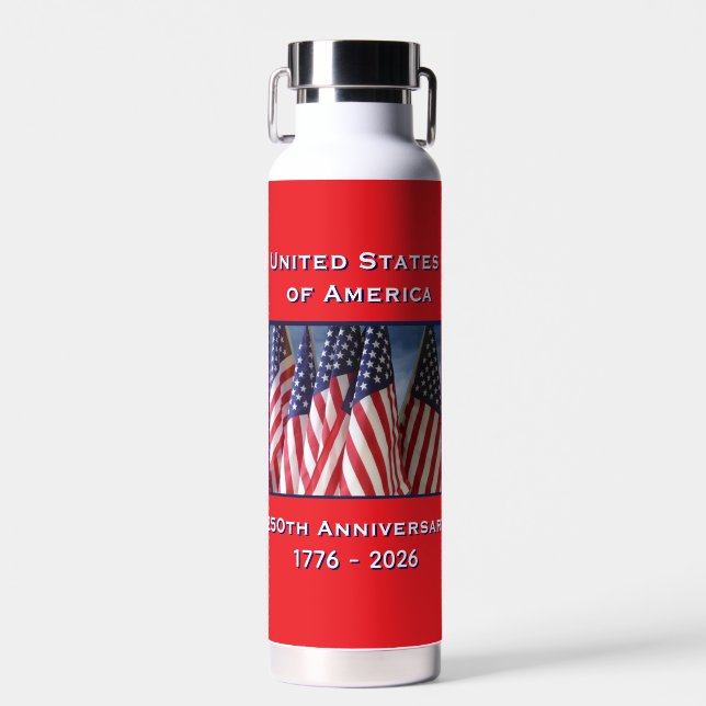250th Anniversary USA Patriotic American Flags  Water Bottle (Front)