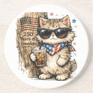 250th Anniversary USA Patriotic Cat Iced Coffee Coaster