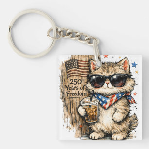 250th Anniversary USA Patriotic Cat Iced Coffee Key Ring