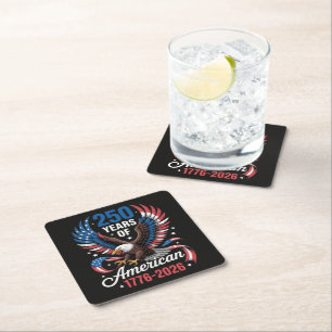 250th Anniversary USA Patriotic Eagle 250 Years Square Paper Coaster