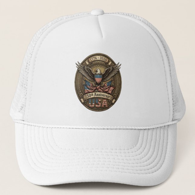 250th Anniversary USA Patriotic Eagle Trucker Hat (Front)