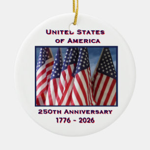 250th Anniversary USA Patriotic Flags  Ceramic Tree Decoration