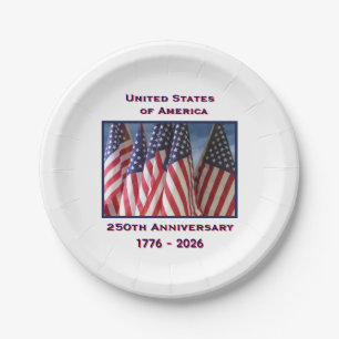 250th Anniversary USA Patriotic Flags Paper Plate