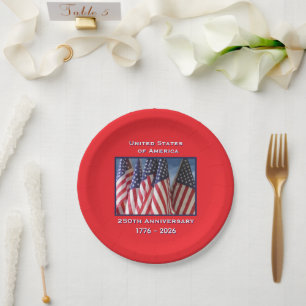 250th Anniversary USA Patriotic Flags Paper Plate