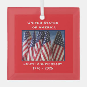 250th Anniversary USA Patriotic Flags Premium Glass Tree Decoration