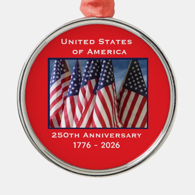 250th Anniversary USA Patriotic Flags Premium Metal Tree Decoration (Front)