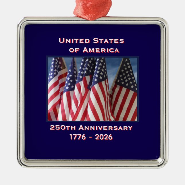 250th Anniversary USA Patriotic Flags Premium Metal Tree Decoration (Front)