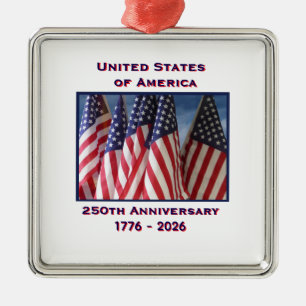 250th Anniversary USA Patriotic Flags Premium Metal Tree Decoration