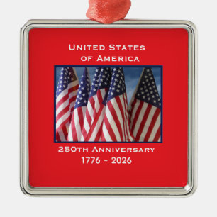 250th Anniversary USA Patriotic Flags Premium Metal Tree Decoration