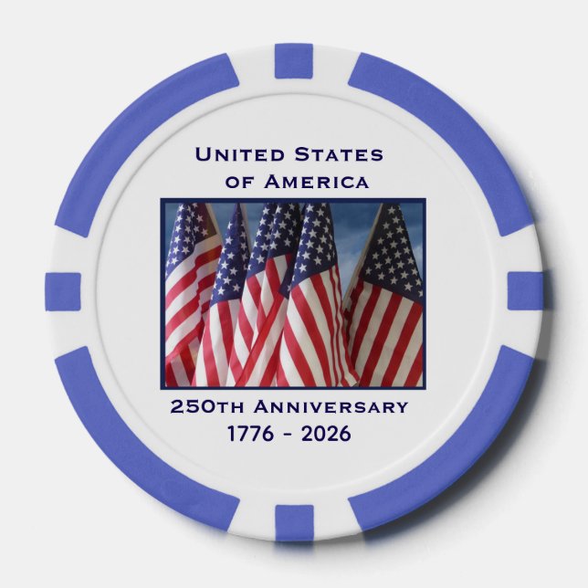 250th Anniversary USA Patriotic Flags Premium Poker Chips (Front)