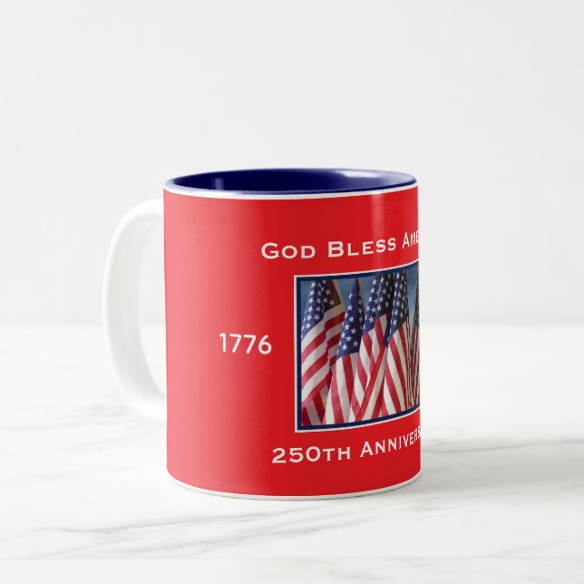 250th Anniversary USA Patriotic God Bless America Two-Tone Coffee Mug (Front Left)