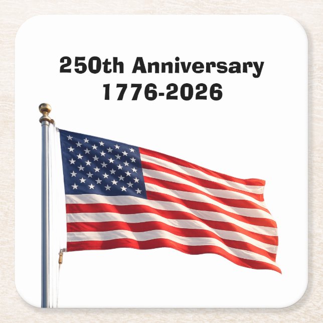 250th Anniversary USA Patriotic Keepsake Square Paper Coaster (Front)