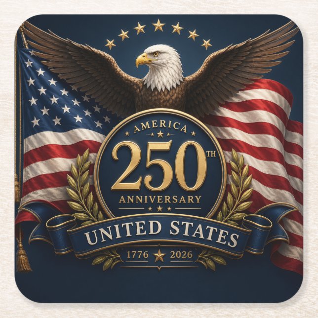 250th Anniversary USA Patriotic Keepsake Square Paper Coaster (Front)