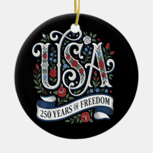 250th Anniversary USA Shirt Women Patriotic 4th of Ceramic Tree Decoration