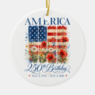 250th Anniversary USA Women 4th of July America 25 Ceramic Tree Decoration