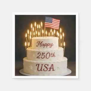 250th Birthday Cake with American Flag Napkin