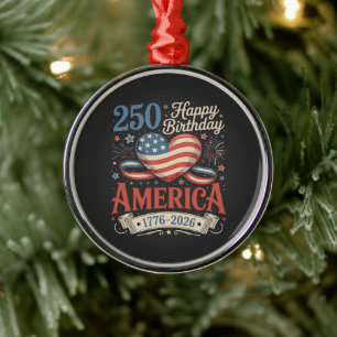  250th Birthday USA 250 Years Metal Tree Decoration
