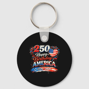 250th Birthday USA Flag Hearts Fireworks 4th of Key Ring