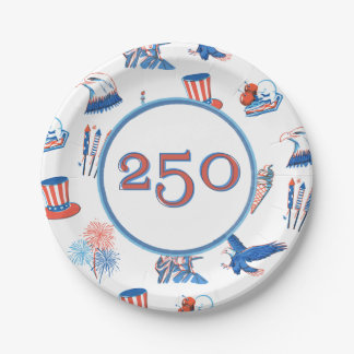 250th Fourth of July Patriotic Watercolor Party Paper Plate